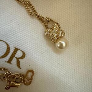 Dior Gold Chain with Crystal and Pearl Charm